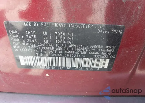 2017 Subaru Legacy 2.5I Sport из США, поврежденный, VIN 4S3BNAS62H3021413